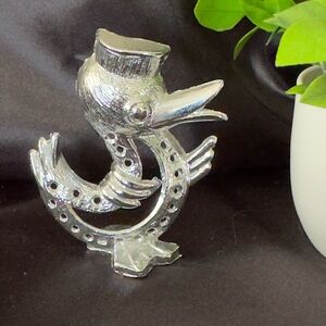 💜 Silver Toned Decorative Duck with Hat Jewelry tree